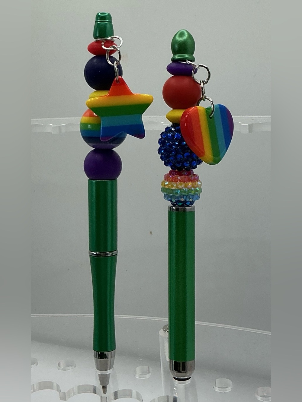 LGBTQ RAINBOW PRIDE HEART STAR CHARM HANDMADE BEADED DECORATIVE PEN & STYLUS SET